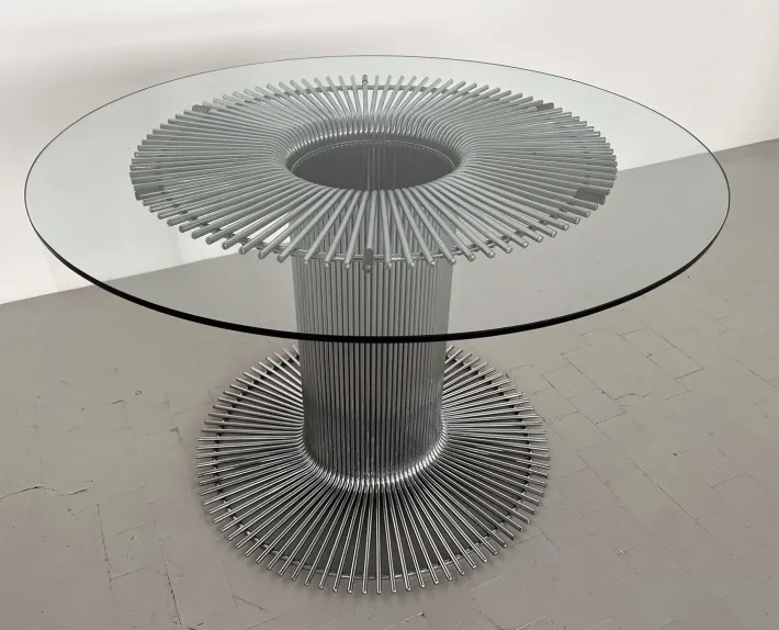 Pamono Italian Pedestal Dining Table in Chrome and Glass, 1970s Outlet
