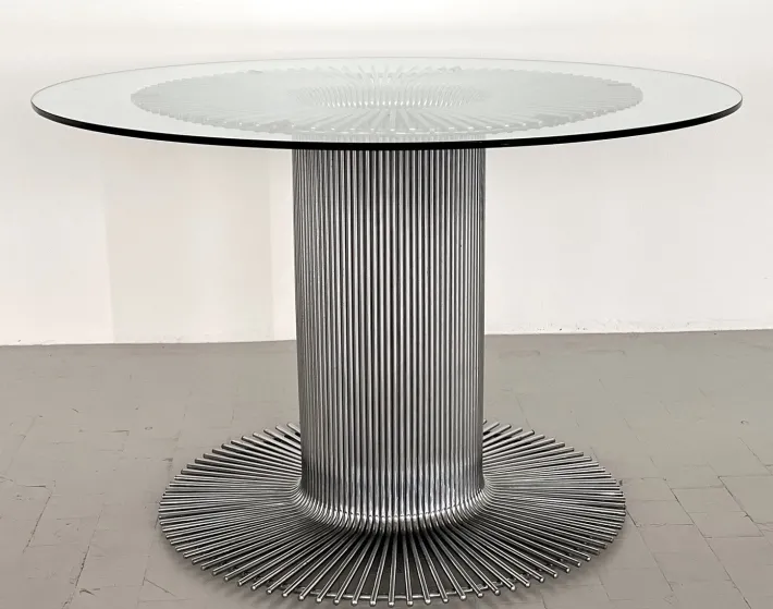 Pamono Italian Pedestal Dining Table in Chrome and Glass, 1970s Outlet