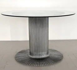 Pamono Italian Pedestal Dining Table in Chrome and Glass, 1970s Outlet