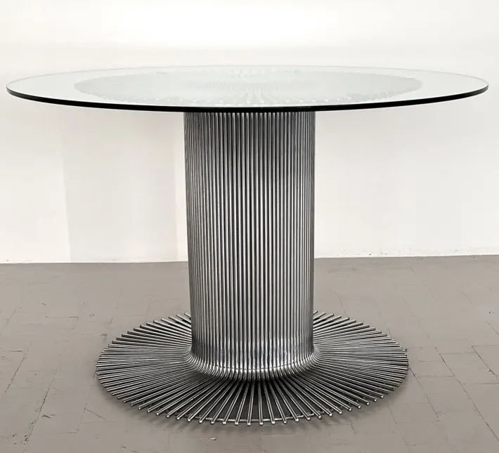 Pamono Italian Pedestal Dining Table in Chrome and Glass, 1970s Outlet