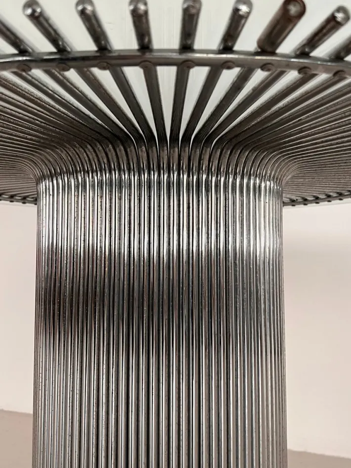 Pamono Italian Pedestal Dining Table in Chrome and Glass, 1970s Outlet