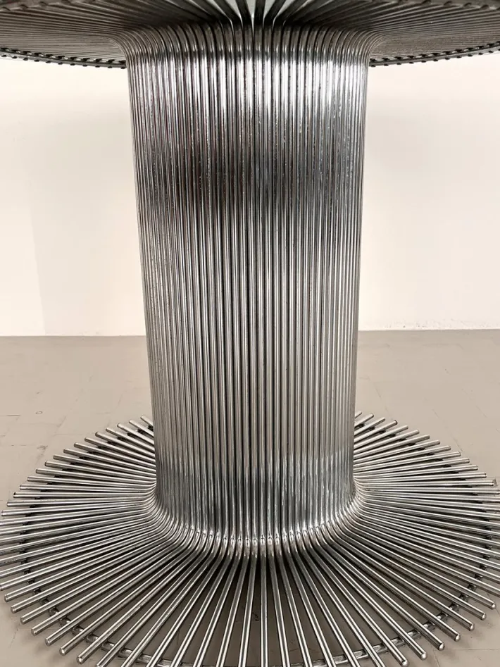 Pamono Italian Pedestal Dining Table in Chrome and Glass, 1970s Outlet