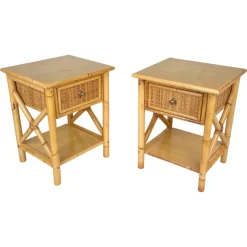 Pamono Italian Rattan Bedside Tables in Bamboo and Wood, 1980s Outlet