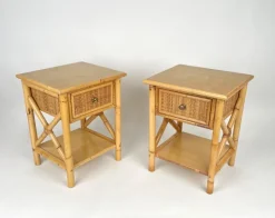Pamono Italian Rattan Bedside Tables in Bamboo and Wood, 1980s Outlet