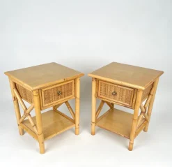 Pamono Italian Rattan Bedside Tables in Bamboo and Wood, 1980s Outlet