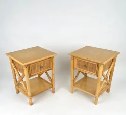 Pamono Italian Rattan Bedside Tables in Bamboo and Wood, 1980s Outlet