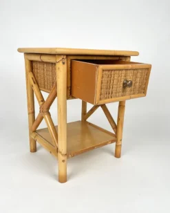 Pamono Italian Rattan Bedside Tables in Bamboo and Wood, 1980s Outlet