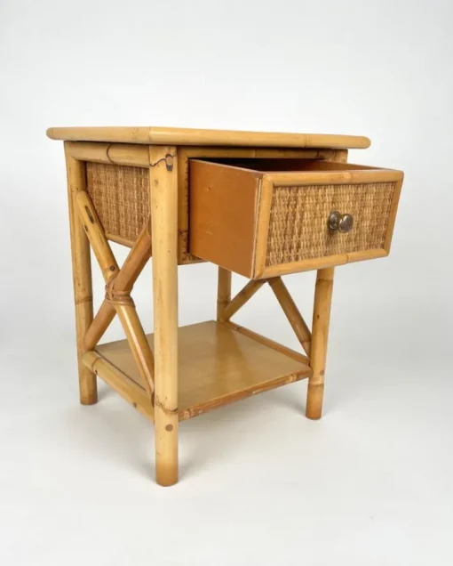 Pamono Italian Rattan Bedside Tables in Bamboo and Wood, 1980s Outlet