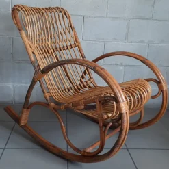 Pamono Italian Rocking Chair in Rattan and Curved Bamboo, 1960s New