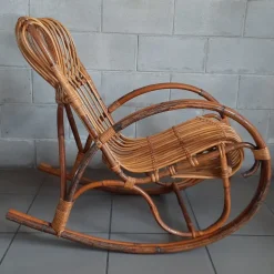 Pamono Italian Rocking Chair in Rattan and Curved Bamboo, 1960s New