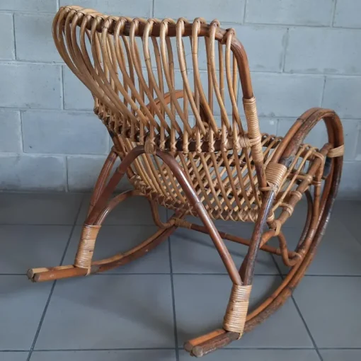 Pamono Italian Rocking Chair in Rattan and Curved Bamboo, 1960s New
