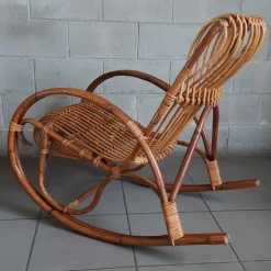 Pamono Italian Rocking Chair in Rattan and Curved Bamboo, 1960s New