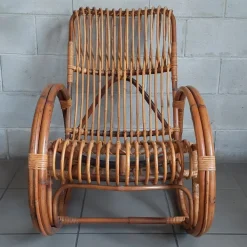 Pamono Italian Rocking Chair in Rattan and Curved Bamboo, 1960s New