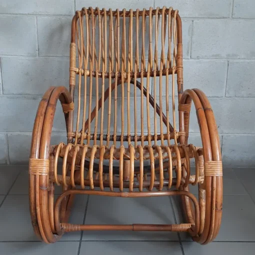 Pamono Italian Rocking Chair in Rattan and Curved Bamboo, 1960s New