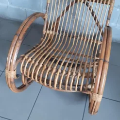 Pamono Italian Rocking Chair in Rattan and Curved Bamboo, 1960s New