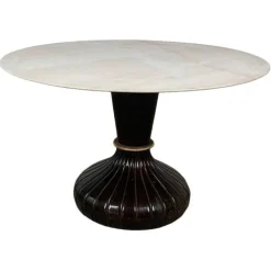 Pamono Italian Round Table with Onyx Top and Wooden Base, 1950s Best