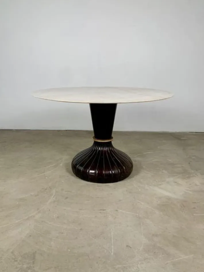 Pamono Italian Round Table with Onyx Top and Wooden Base, 1950s Best
