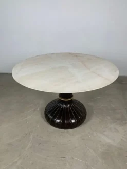 Pamono Italian Round Table with Onyx Top and Wooden Base, 1950s Best