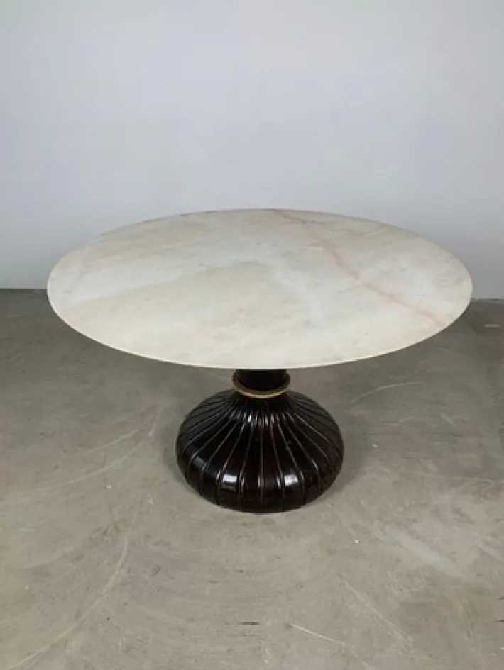 Pamono Italian Round Table with Onyx Top and Wooden Base, 1950s Best