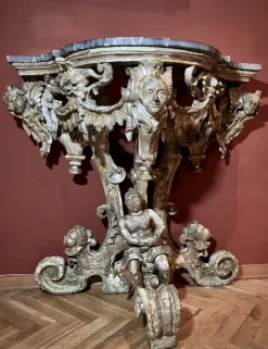 Pamono Italian Sculptural Silver Mecca Gilding Console Tables, Set of 2 New