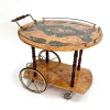 Pamono Italian Sorrento Wood Marquetry Serving Bar Cart with Ornate Brass Details and Foldable Table Top, 1930s Outlet