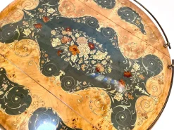 Pamono Italian Sorrento Wood Marquetry Serving Bar Cart with Ornate Brass Details and Foldable Table Top, 1930s Outlet