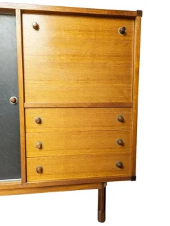 Pamono Italian Teak and Black Skai Sideboard by G. Coslin for 3V Arredamenti, 1960s Hot