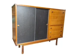 Pamono Italian Teak and Black Skai Sideboard by G. Coslin for 3V Arredamenti, 1960s Hot