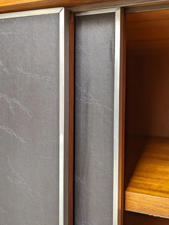 Pamono Italian Teak and Black Skai Sideboard by G. Coslin for 3V Arredamenti, 1960s Hot