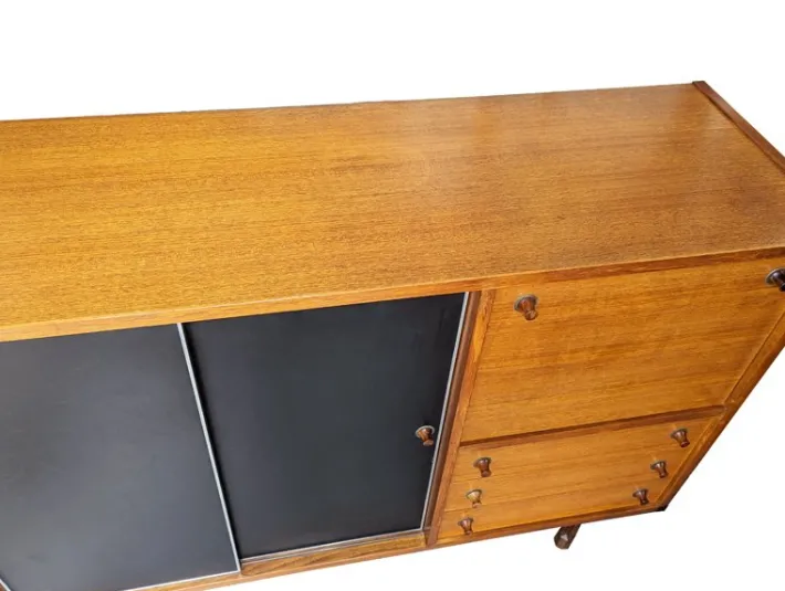 Pamono Italian Teak and Black Skai Sideboard by G. Coslin for 3V Arredamenti, 1960s Hot