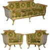 Pamono Italian Versace Silk Velvet Upholstered & Giltwood Sofa and Armchairs, Set of 3 Hot