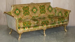 Pamono Italian Versace Silk Velvet Upholstered & Giltwood Sofa and Armchairs, Set of 3 Hot