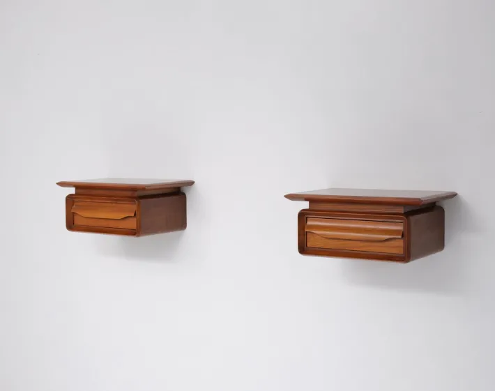 Pamono Italian Wall-Mounted Wooden Single-Drawer Nightstands, 1950s, Set of 2 Outlet