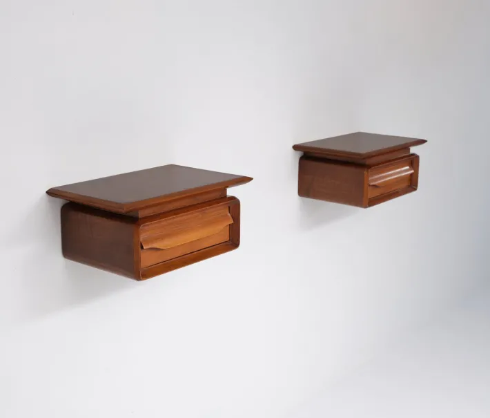 Pamono Italian Wall-Mounted Wooden Single-Drawer Nightstands, 1950s, Set of 2 Outlet