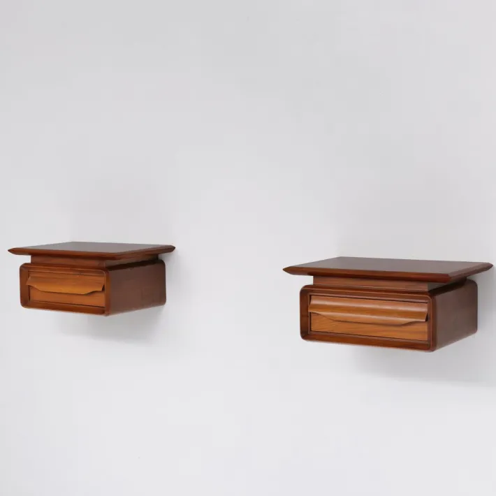 Pamono Italian Wall-Mounted Wooden Single-Drawer Nightstands, 1950s, Set of 2 Outlet