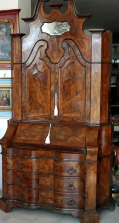 Pamono Italian Walnut and Burl Walnut Lombard Trumeau, Northern Italy, 19th Century Clearance