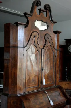 Pamono Italian Walnut and Burl Walnut Lombard Trumeau, Northern Italy, 19th Century Clearance