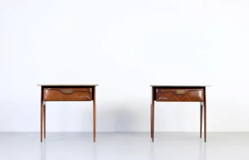 Pamono Italian Walnut and Carrara Marble Nightstands, 1960s, Set of 2 New