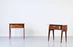 Pamono Italian Walnut and Carrara Marble Nightstands, 1960s, Set of 2 New