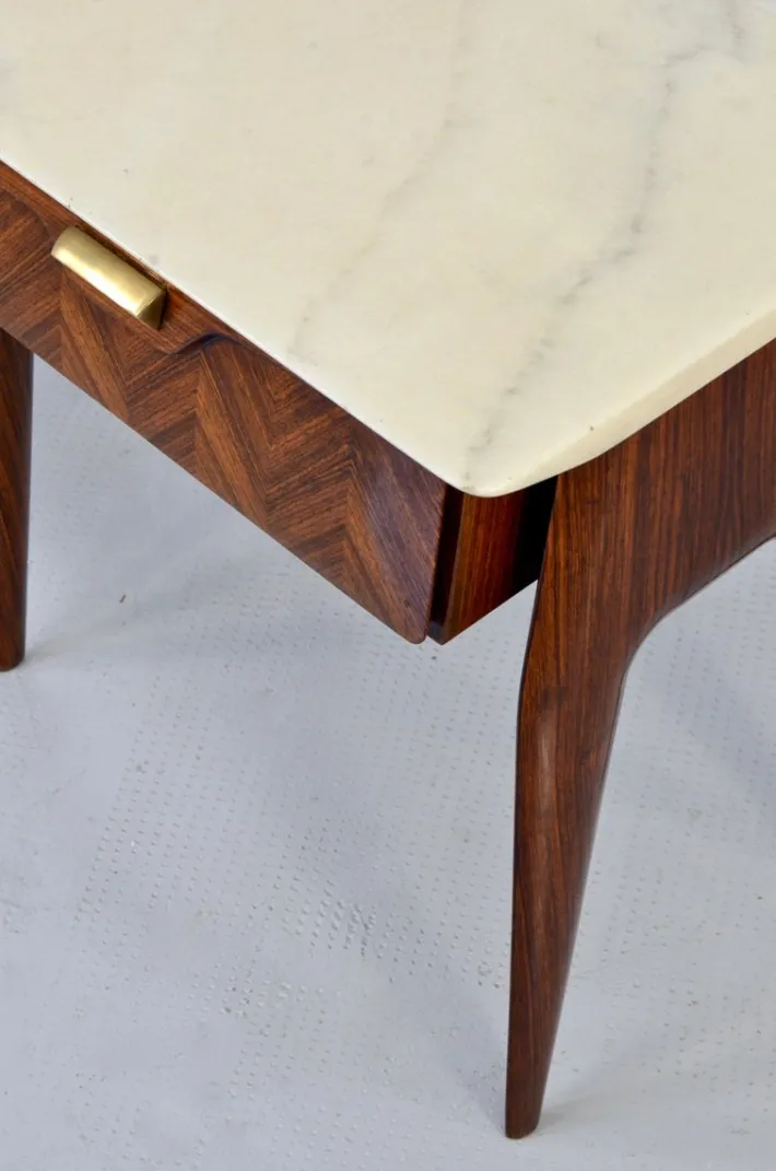 Pamono Italian Walnut and Carrara Marble Nightstands, 1960s, Set of 2 New