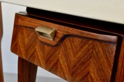 Pamono Italian Walnut and Carrara Marble Nightstands, 1960s, Set of 2 New