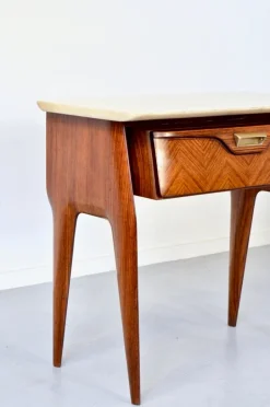 Pamono Italian Walnut and Carrara Marble Nightstands, 1960s, Set of 2 New