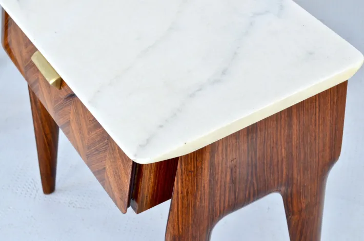 Pamono Italian Walnut and Carrara Marble Nightstands, 1960s, Set of 2 New