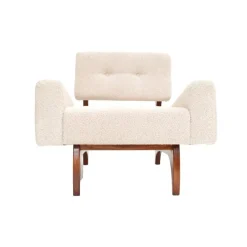 Pamono Italian Walnut Armchairs with White Bouclé Upholstery, 1980s, Set of 2 Sale