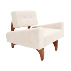 Pamono Italian Walnut Armchairs with White Bouclé Upholstery, 1980s, Set of 2 Sale