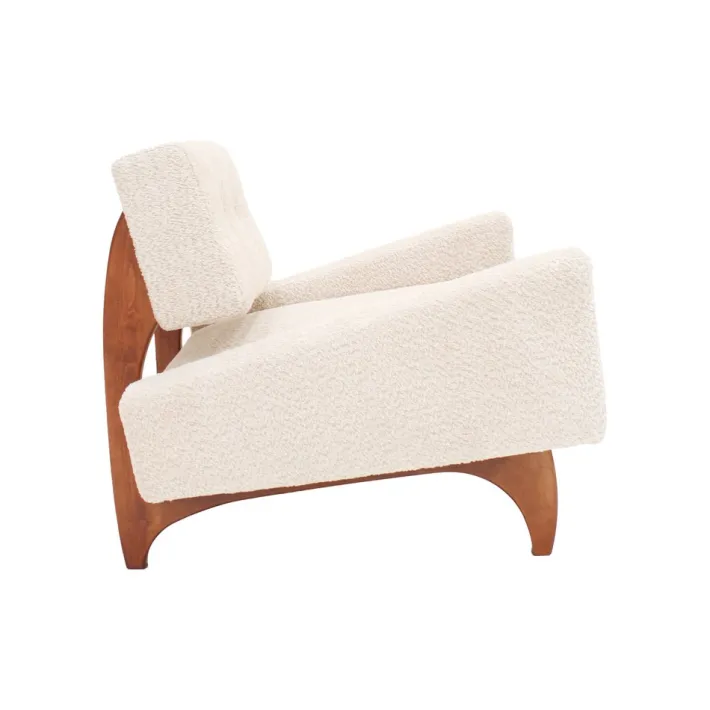 Pamono Italian Walnut Armchairs with White Bouclé Upholstery, 1980s, Set of 2 Sale