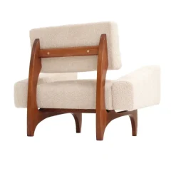Pamono Italian Walnut Armchairs with White Bouclé Upholstery, 1980s, Set of 2 Sale