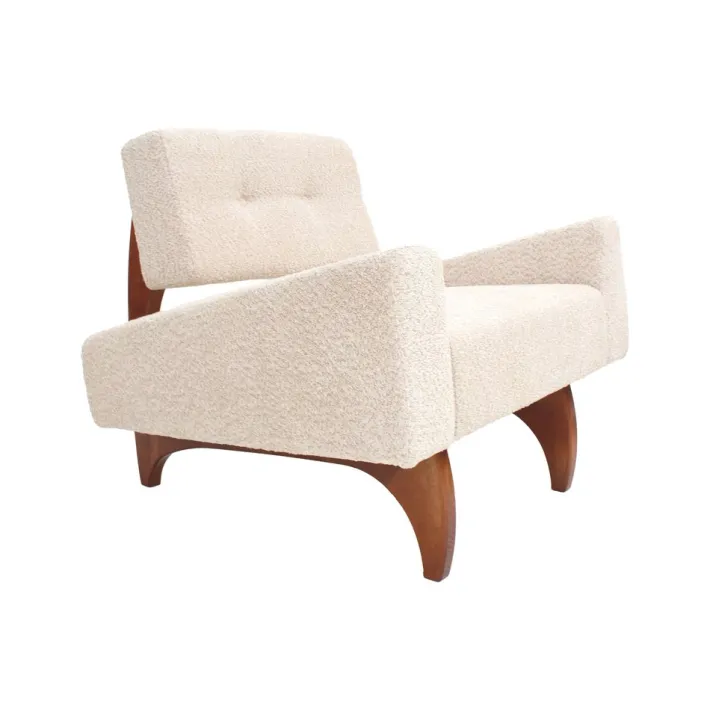 Pamono Italian Walnut Armchairs with White Bouclé Upholstery, 1980s, Set of 2 Sale