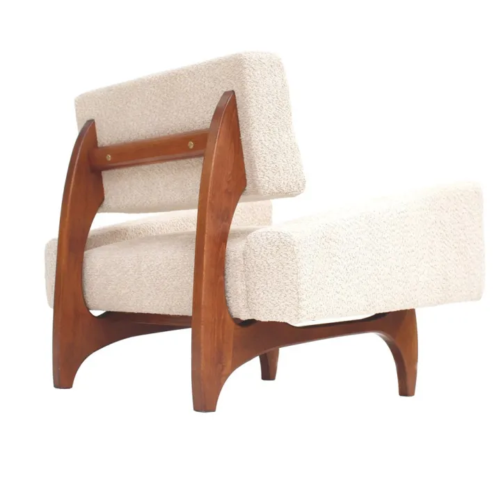 Pamono Italian Walnut Armchairs with White Bouclé Upholstery, 1980s, Set of 2 Sale