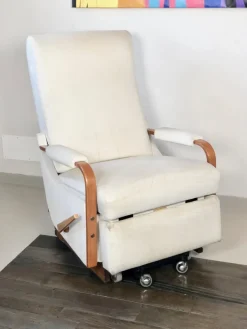 Pamono Italian White Leather La-Z-Boy Rocking Armchair by Pizzetti Roma, 1960s New